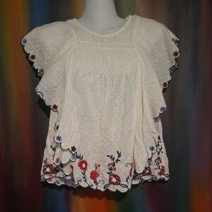 Zara White Blouse with Red and Blue Embroidery